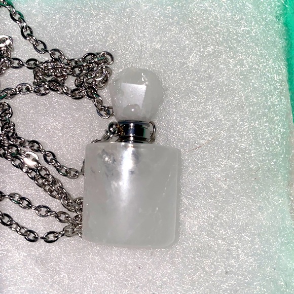 handmade Jewelry - Natural Quartz Perfume bottle Sterling Silver Necklace 16-18”